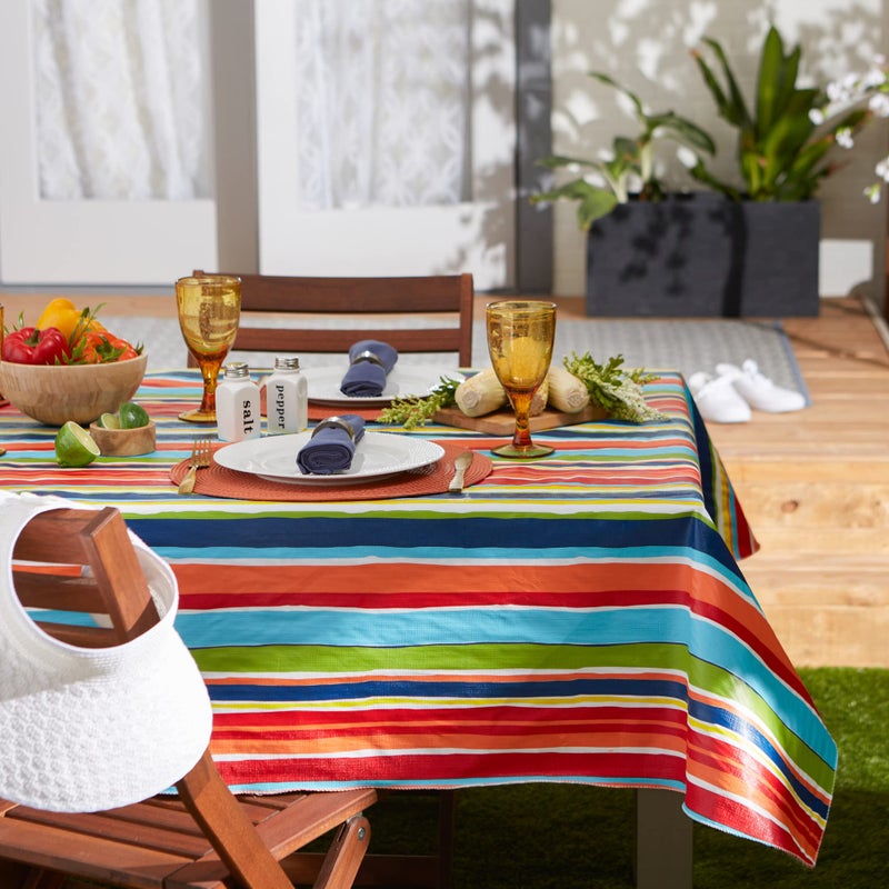 DII Vinyl Tabletop Collection Indoor/Outdoor Spill-Proof Flannel Backed Tablecloth, Rectangle, 60x84, Summer Stripe - Image 4